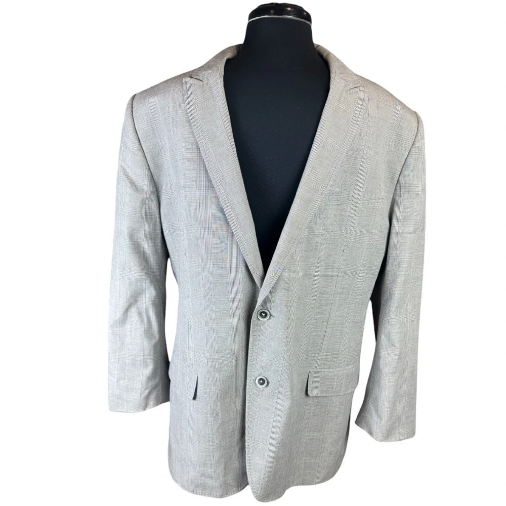 Robert Graham Gray Microstripe 100% Cotton Signature Lining Blazer Size 48